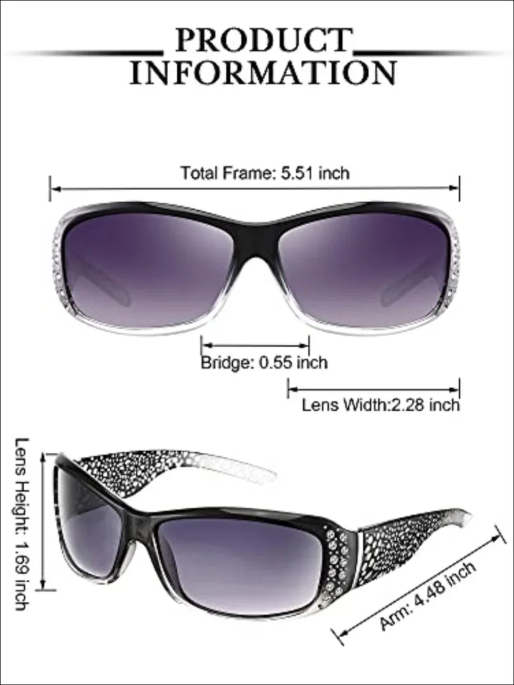 Rhinestone Wrap Around Sunglasses 3 Pairs Retro Oversized UV400 Bling